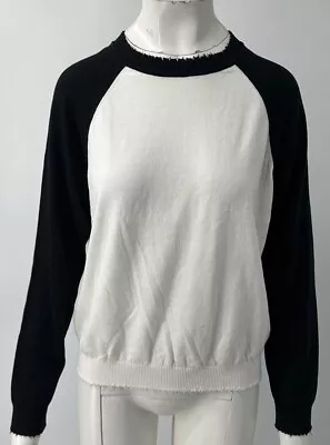 Minnie Rose black white long sleeve distressed neck sweater NWT sz L - Image 1 of 4