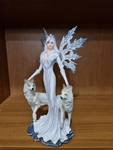 FAIRY HADAS ELFEN FEES FATA BIANCA PICCOLA IN PIEDI CON 2 LUPI NO LES ALPES - Imagen 1 de 13