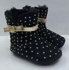 Michael Kors MK Baby Girls Black Gold Sparkle Bow Faux Fur Size 3 Side Zip