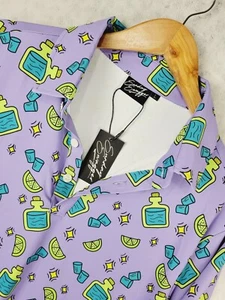 New Sunday Swagger Shirt Men Size L Short Sleeve Polo Graphic Cocktail Print - Picture 1 of 11