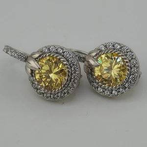 Judith Ripka 925 Sterling Silber gelb CZ Halo Ohrhänger klassisch - Bild 1 von 9