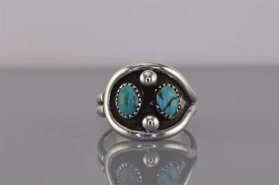 Ray Smith Navajo Sterling Silver Blue Turquoise Bead Loop Framed Ring 925 Sz: 12 - Image 1 of 4