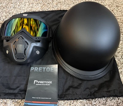Pretoee 摩托车半头盔带面罩 XL 哑光黑色 — 第 1/4 张图片