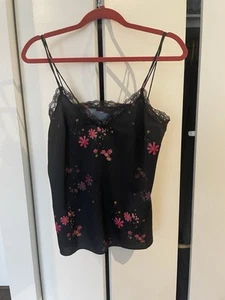 All Saints Nia Solanio Damen-Trägertop schwarz Blumenmuster Spitzenbesatz Größe 4 - Bild 1 von 14