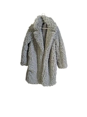 Wild Fable Faux Fur Fuzzy Mob Wife Teddy Coat Open Front Gray Small - Image 1 of 3