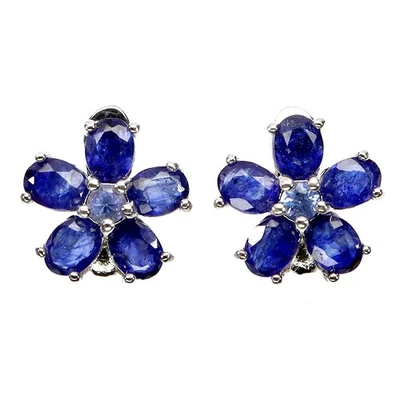 Pendientes de plata de ley 925 ovalados zafiro azul 4x3 mm joyas de piedras preciosas de tanzanita Foto 1 de 4