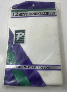 White 100% Natural Cotton Men’s Handkerchiefs Set of 12 Some Natural Discoloring - Picture 1 of 4