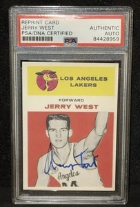JERRY WEST AUTOGRAPHED RETRO ROOKIE RC 1961 RP LOS ANGELES LAKERS PSA AUTHENTIC - Picture 1 of 3