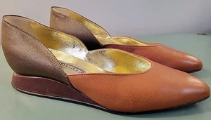 NWOB Walter Steiger Womens Leather Wedge Heels 7 B Brown Hand Made in Italy - Picture 1 of 16