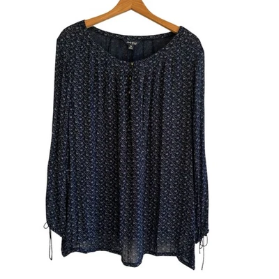 Lucky Brand Women Popover Peasant Top Size 3X Blue Floral Dainty Semi-Sheer - Image 1 of 4