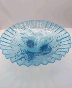 VTG JEFFERSON TURQUOISE BLUE OPALESCENT GLASS Leaf PATT. FOOTED BOWL - Picture 1 of 4
