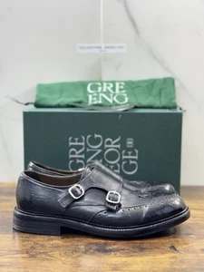 Green George Scarpa Uomo Doppia Fibbia Pelle Nero Washed Luxury Handmade 44 - Imagen 1 de 6
