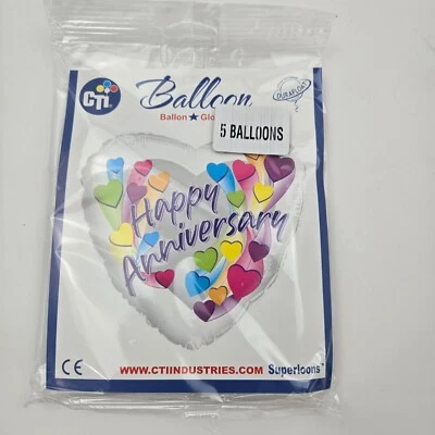 Happy Anniversary Mylar Balloons, Anniversary Hearts 5 Pack - Image 1 of 4