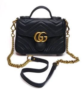 Borsa Gucci in pelle di vitello nera Matelasse Sylvie Web piccola GG Marmont manico superiore cuore - Foto 1 di 12