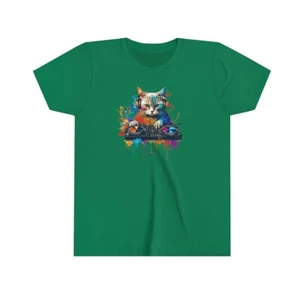 Youth Short Sleeve Tee - Cat DJ - Picture 1 of 19