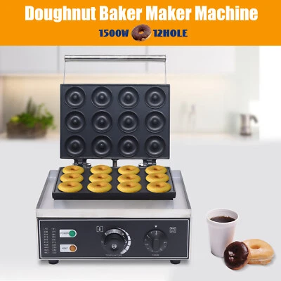 1550W Commercial Nonstick Electric Mini Doughnut Donut Machine Maker 12pcs Baker - Image 1 of 4