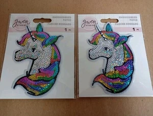Lot Of 2 Gwen Studios Rainbow Sequin Unicorn Embroidered Iron-on Patch Applique - Picture 1 of 4