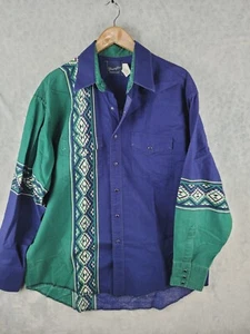 VTG Wrangler Button Up Shirt Men sz XL Brushpopper Aztec Print Cowboy Pearl Snap - Picture 1 of 10