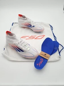 Botines de fútbol Adidas F50 Elite Mid FG blancos azules para mujer talla 9 - Imagen 1 de 8