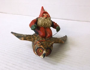 Vtg Midnight Ride Santa on an Owl Carved Wood Ornament by Lou and Pam Schifferl - Picture 1 of 10