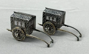 Sterling Silver 950 Japanese Rickshaw Salt & Pepper Shakers Vintage Antique?? - Picture 1 of 10