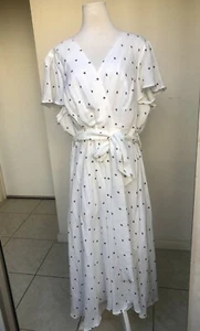 City Chic Dress Womens Plus L White Gold Polka Dot V-neck Lined Midi - Picture 1 of 6