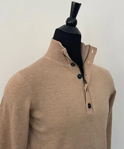 New Hugo Boss Men's Sweater M Regular Fit Beige Wool 1/4 Zip Buttons Pullover  - Picture 1 of 7