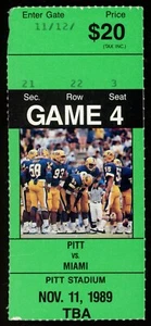 November 11, 1989 Pitt vs. Miami College Football Game Ticket Stub - Picture 1 of 2