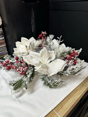 Frosted Magnolia & Red Berry Artificial Arrangement Candelabrum - Image 1 of 4