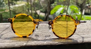 Vintage round yellow sunglasses men round yellow glasses women tortoise glasses - Picture 1 of 7