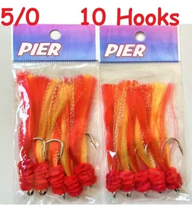 10 piezas sin manipular plataformas para moscas de camarón 5/0 gancho atado cebos rojos amarillos para peces roca - Imagen 1 de 2