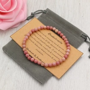 RHODOCHROSITE Bracelet Stretch Fit Handmade Gift Bag & Card Crystal Gemstone 4mm - Picture 1 of 5