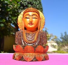 20.3cm Legno Budda Testa Statua Buddhas Busto Intagliato a Mano Figurina Per