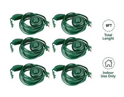 EPICORD 6Pack 9 ft Indoor Extension Cord with On/Off Foot Switch, 16/2 SPT-2, Green