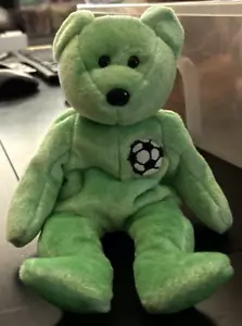Vintage 1999 Ty Beanie Buddies Plüsch 14 Zoll KICKS SOCCER BEAR grün Stofftier Plüsch - Bild 1 von 5
