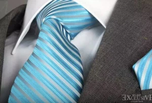 ITALIAN DESIGNER Milano Exclusive TURQUOISE STRIPE SILK TIE & HANKY - Picture 1 of 2