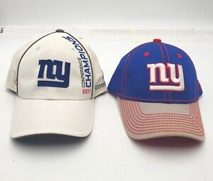 2 NY Giants Mens Ball Cap Hats Superbowl 2012 One Size White Blue Stitched NFL 