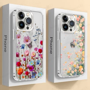 For iPhone 16 15 Pro Max 14 13 12 11 Plating Clear Flower TPU Soft Case Cover - Picture 1 of 14