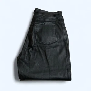 Womens Black Motorcycle Trousers Pants 100% Genuine Leather W31" L31" UK 14 - Picture 1 of 13