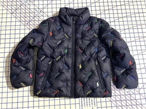 Polo Ralph Lauren Jacket Boys Size 5 Blue Puffer Down Spell Out Logo Pockets EUC - Picture 1 of 12
