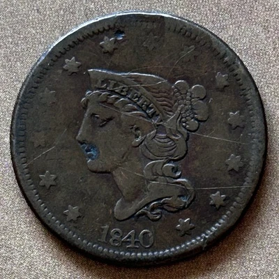 1840 cabelo trançado centavo grande (parte de uma grande coleção de centavos) - Imagem 1 de 4