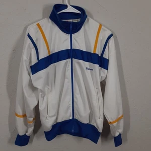 Chaqueta De Colección Wilson Adulto Hombre Pequeña Blanca Azul Amarilla Años 90 Cremallera Completa - Imagen 1 de 9