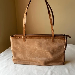 Ann Taylor Suede Leather Handbag Tan Brown Casual Western Boho Shoulder Tote - Picture 1 of 10