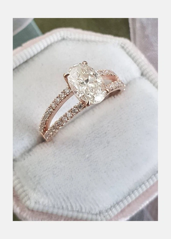 Anillo de boda de compromiso de diamantes de corte ovalado de 2,00 quilates de oro rosa de 14 quilates Foto 1 de 1