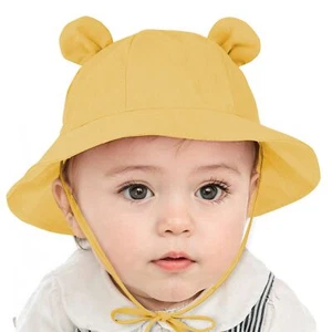Baby Sun Hat with Bear Ears Toddler Beach Bucket Hat for Boys Girls Yellow - Picture 1 of 5