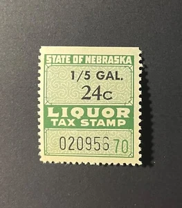 Nebraska State Revenue - 1/5 Gallon green Liquor Tax #L67, OG, MNH, sound - NE - Picture 1 of 2