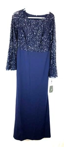 Adrianna Papell Women’s Blue Beaded Long Sleeve Gown Size 8 - Picture 1 of 4