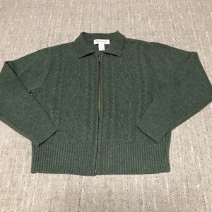 Appleseed’s Lambswool Full Zip Cardigan Sweater Women’s Size M Green Cable Knit - Picture 1 of 7