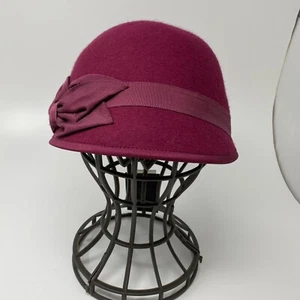 Nine West Womens Maroon Wool Felt Adjustable Bow Accent Cloche Hat Adjustable - Picture 1 of 6