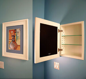 recessed medicine cabinet w/ picture frame door, no mirror, white interior 14x18
